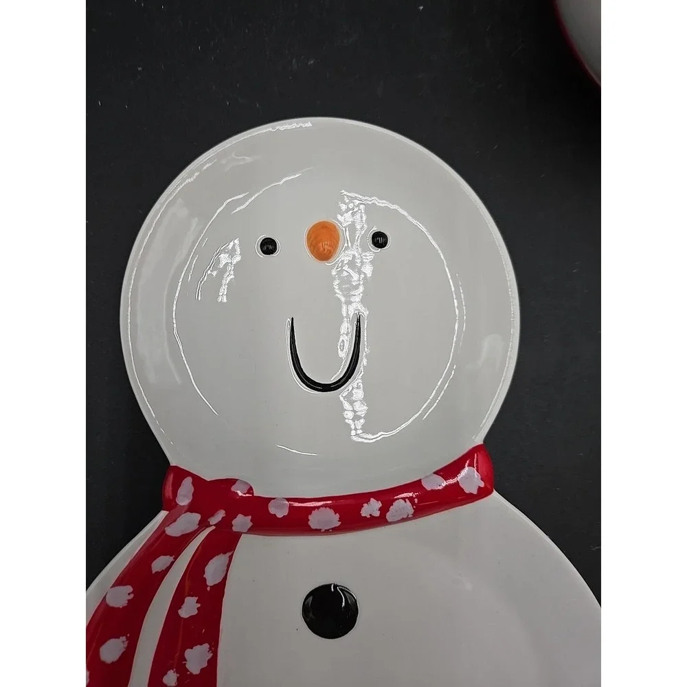 Snowman Red White Snack Plate Cup Mug. Christmas Seasonal Department 56 w/box‎